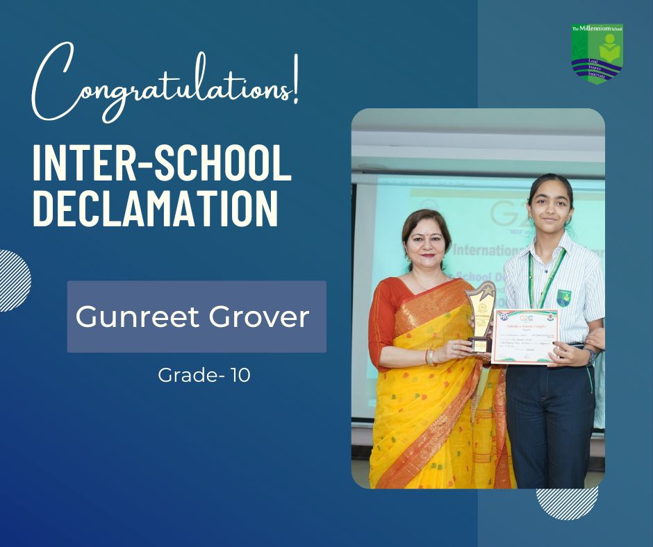 Gunreet Grover (class 10)bags second position in the Inter-School Declamation Competition